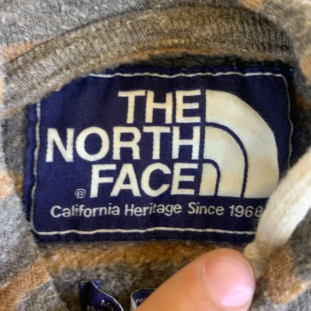 The North Face Hoodie Mens Large Gray Brown Striped Full Zip Good Outdoor Pocket
